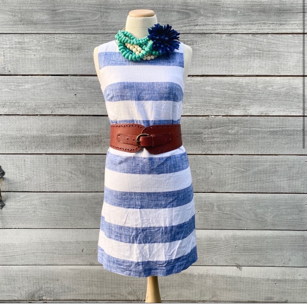Saks Fifth Avenue Linen Striped Sheath Dress Preppy XS - Picture 2 of 10